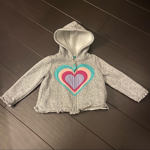 Falls Creek Kids gray with blue & pink heart zip up sweatshirt hoodie 12M NWOT - Picture 1 of 4